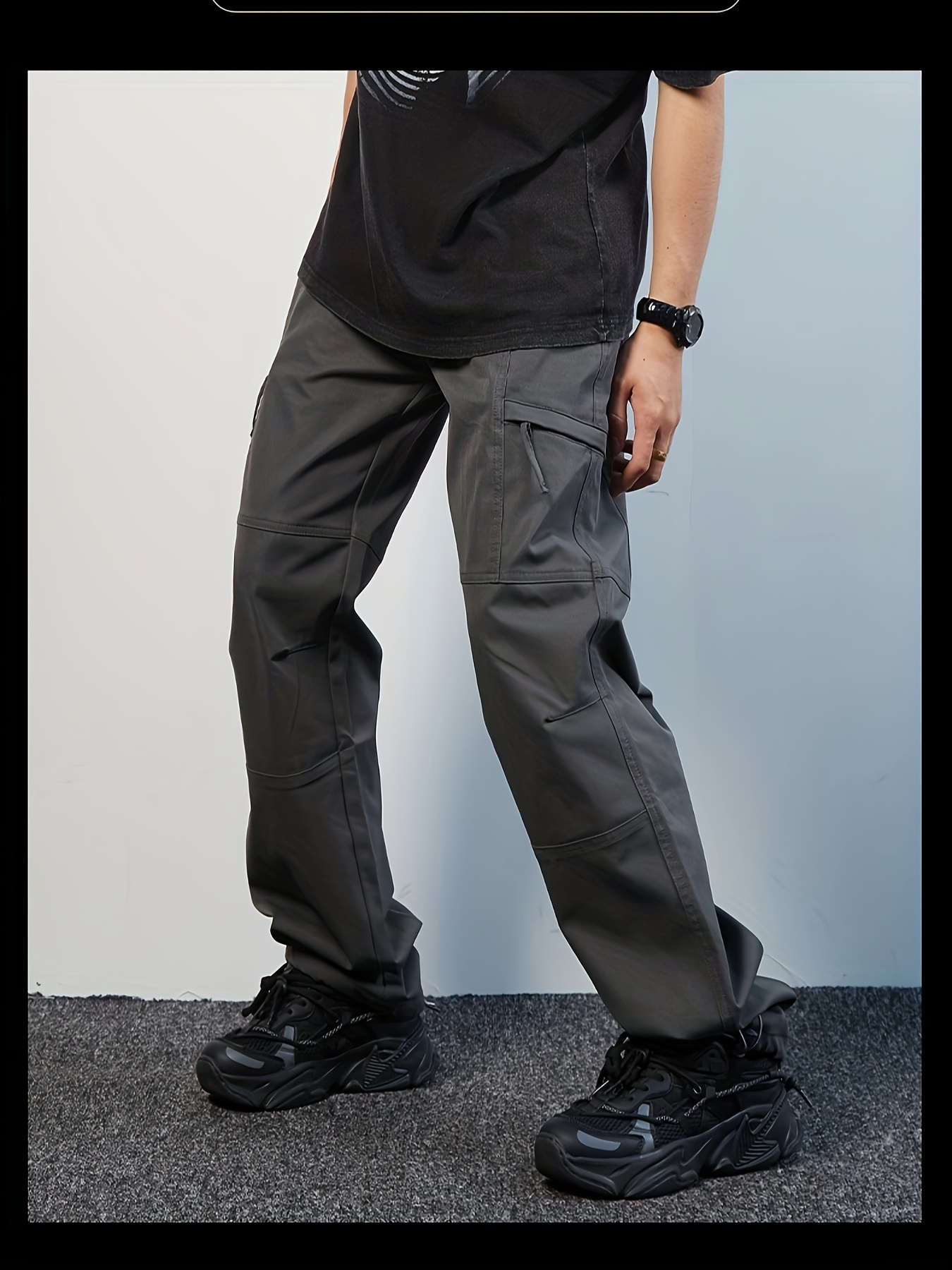 straight black pants for men and women outdoor waterproof mountaineering wide leg pants loose casual large size overalls details 1