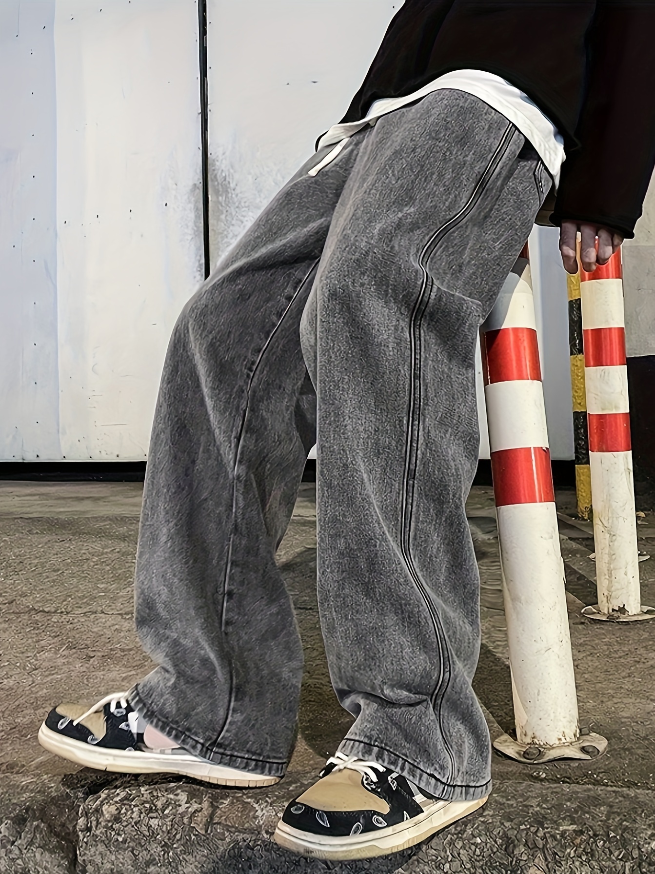 mens fashion solid loose fit straight leg jeans style denim pants for casual details 3