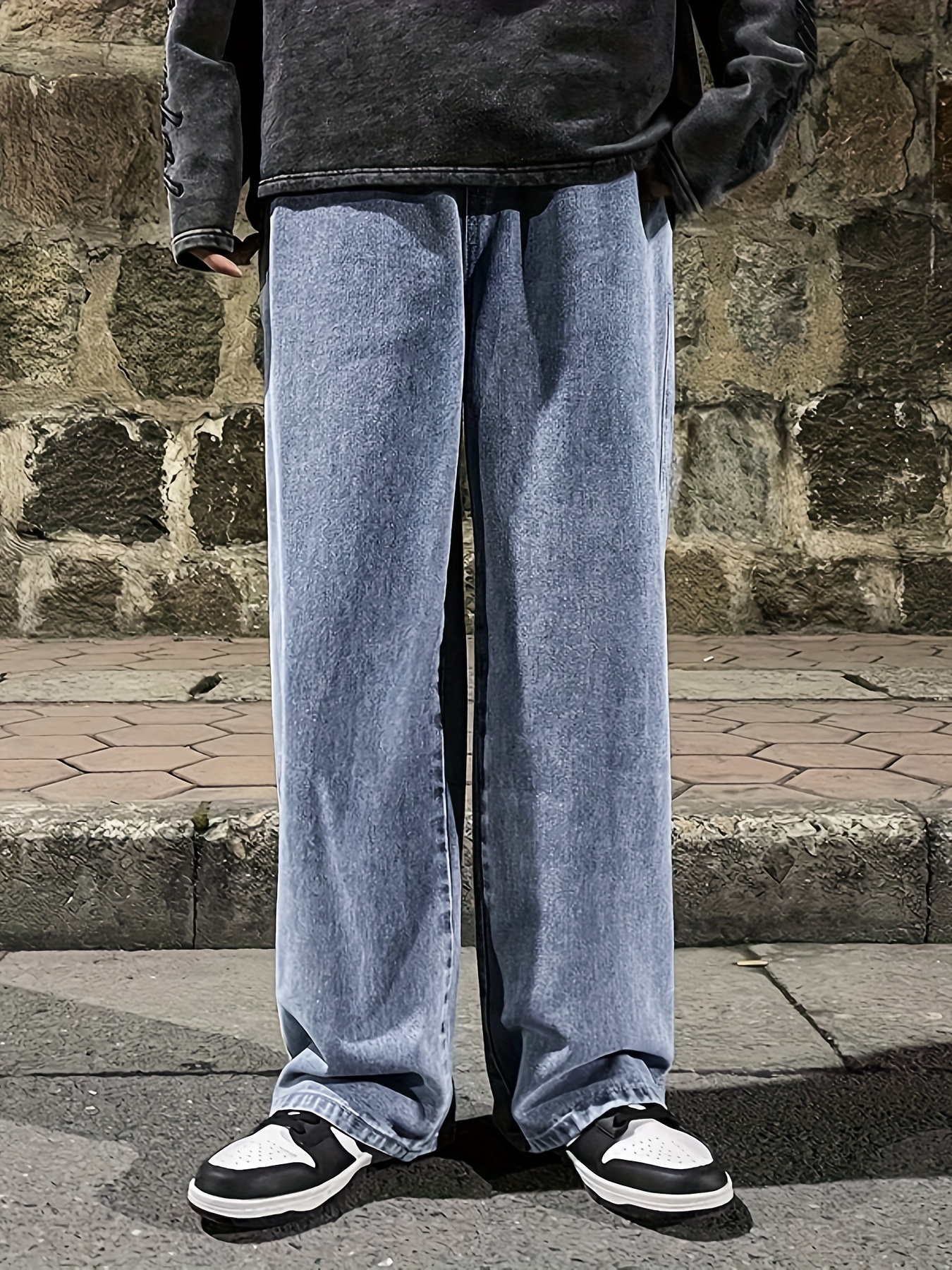 mens fashion solid loose fit straight leg jeans style denim pants for casual details 12