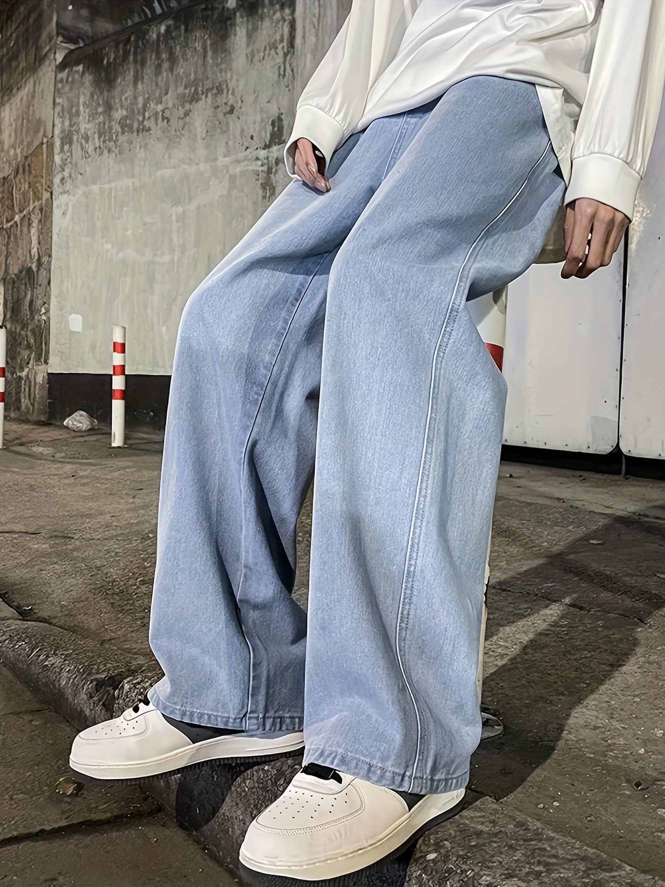 mens fashion solid loose fit straight leg jeans style denim pants for casual details 20