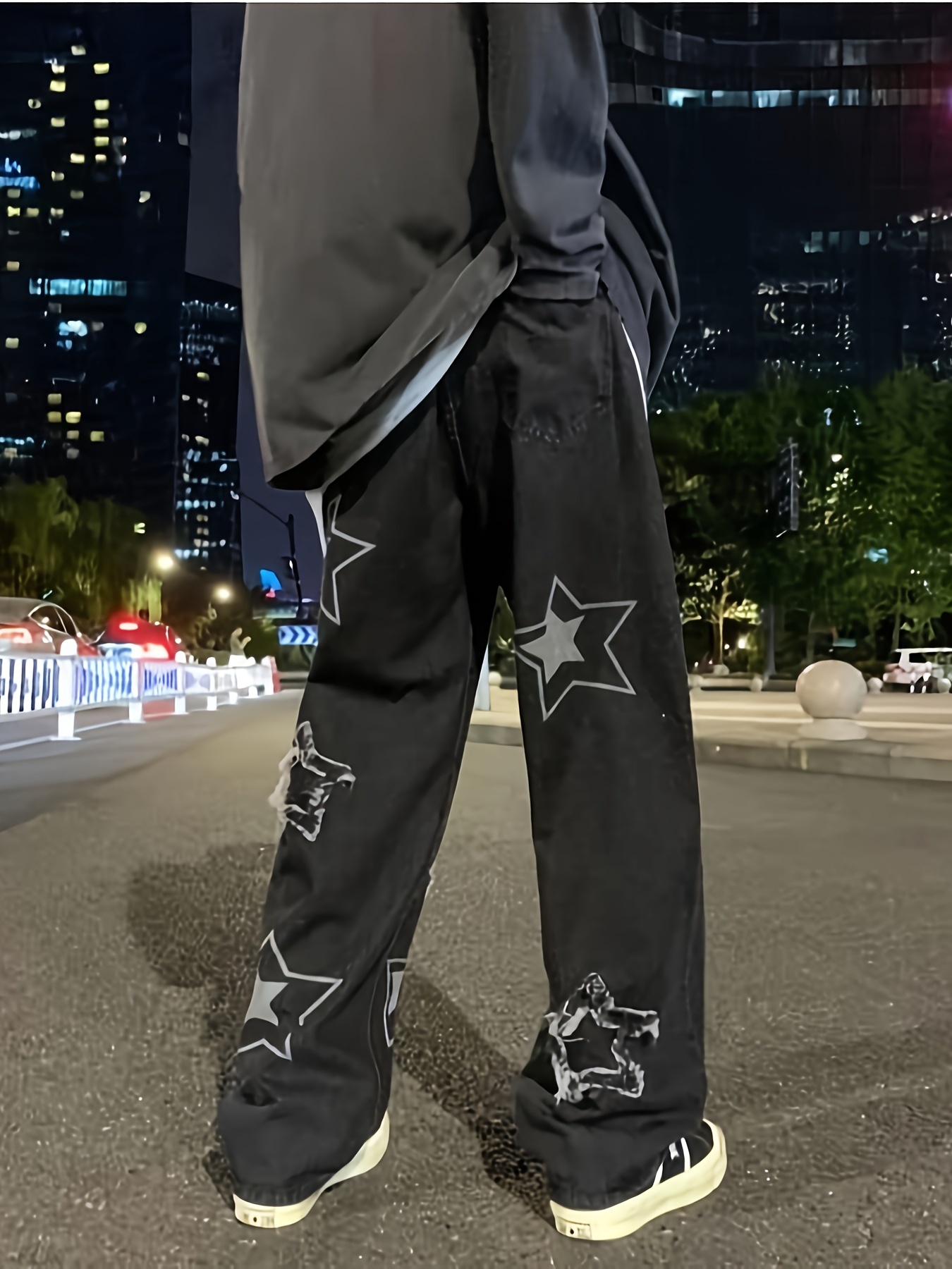 vintage mens korean denim pants y2k cltohes streetwear printed male baggy jeans straight trousers details 2