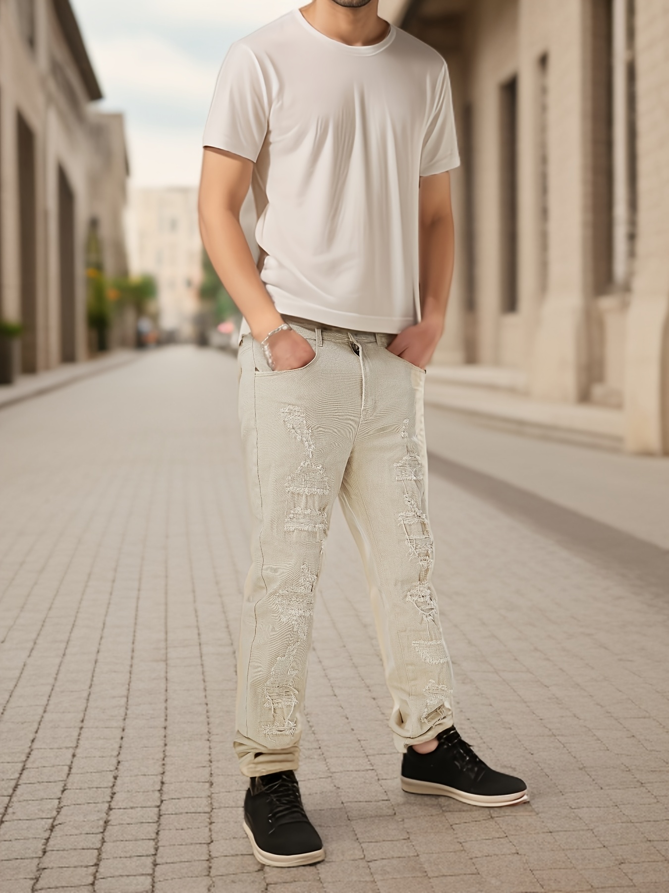 Men s Slim- Cotton Jeans - , Casual Denim with Ripped Detail details 0