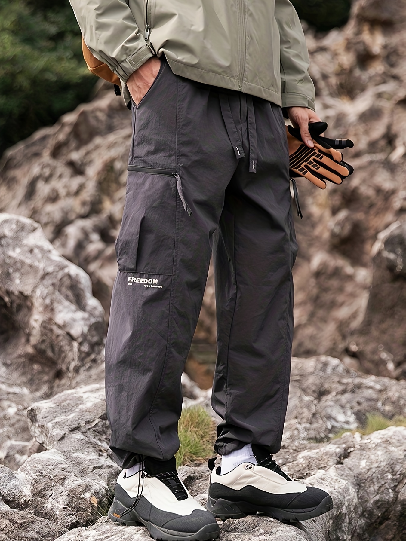 Relaxed Fit, Men -Inspired Cargo Pants - Nylon, Casual Fit with Drawstring Waist for Spring/Fall details 2
