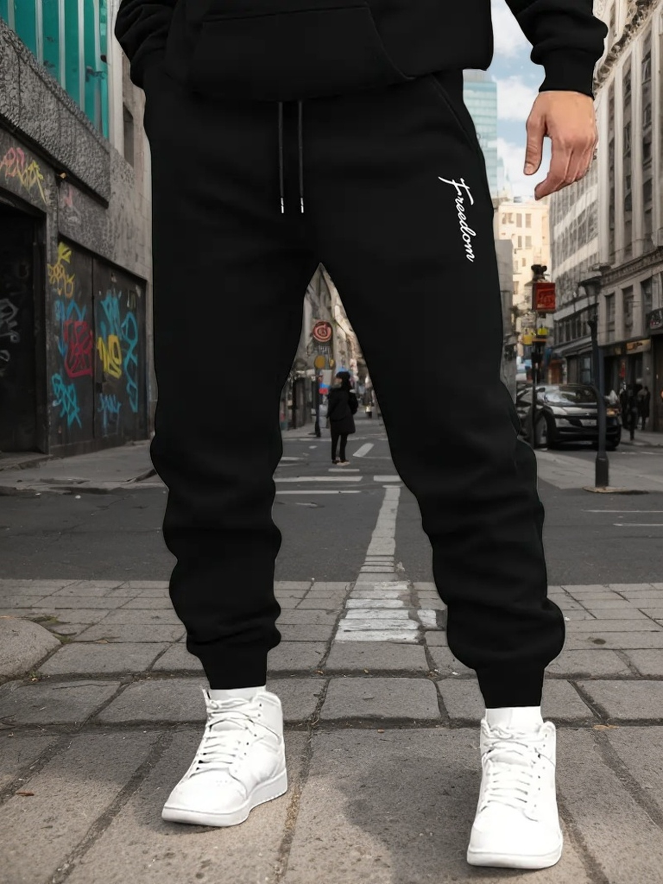 1pc Men S Casual Sweatpants with Print, 50% Cotton 50% Polyester Knit Fabric, Waist with Drawstring, Regular Fit for Weekend Casual Wear, Fall/ details 0