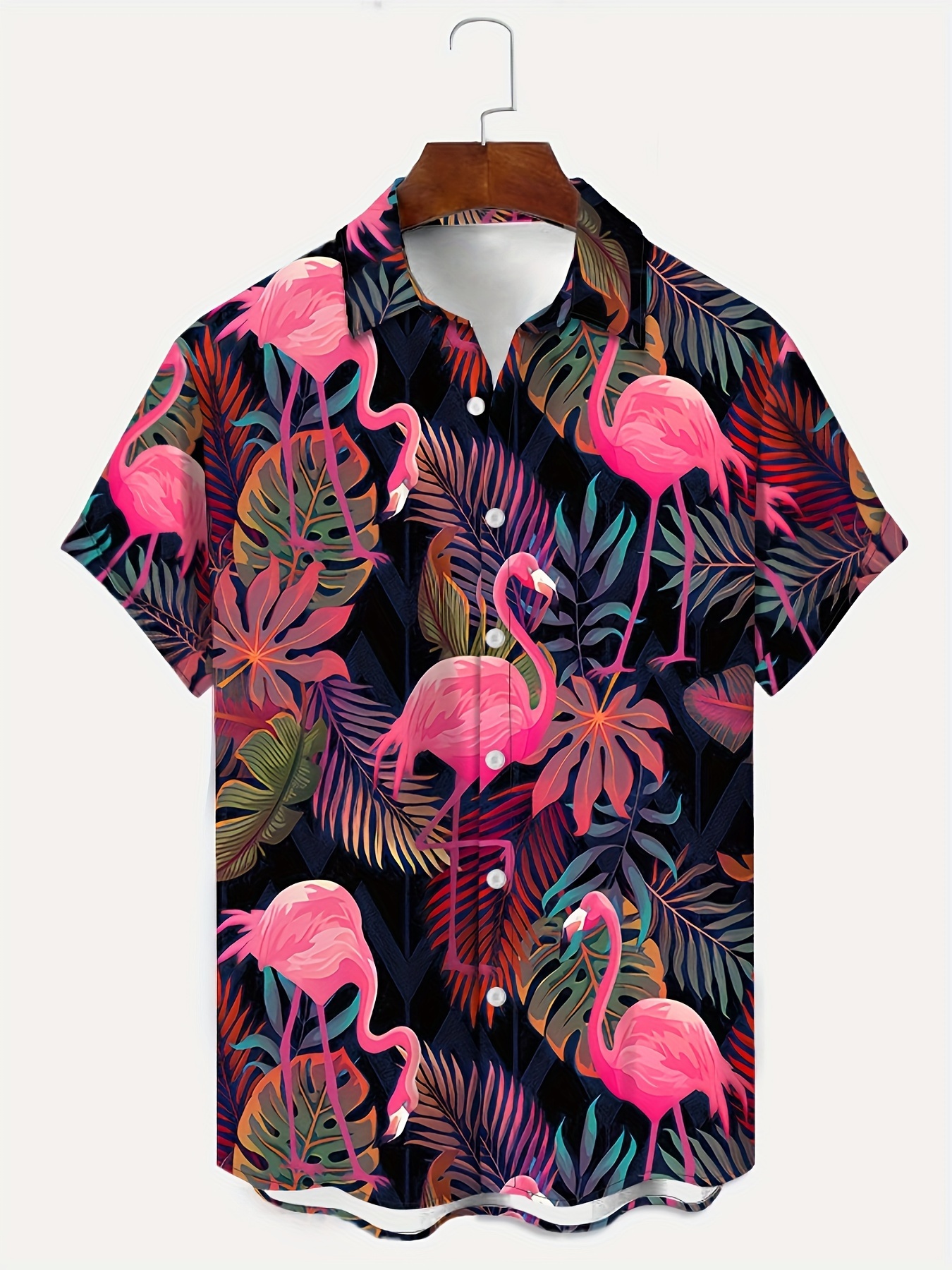 mens 3d flamingo pattern print short sleeve lapel shirt top casual button up shirt for summer and vacation resorts details 0