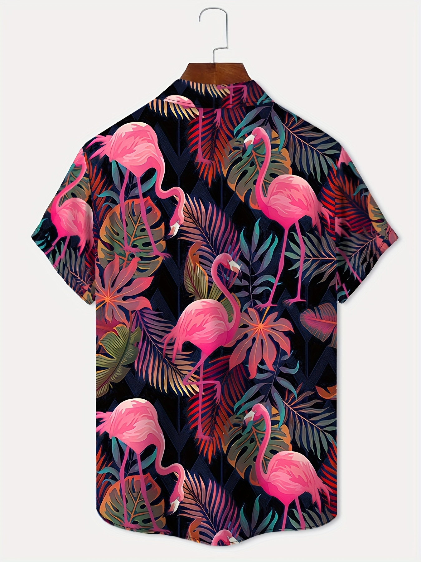 mens 3d flamingo pattern print short sleeve lapel shirt top casual button up shirt for summer and vacation resorts details 1