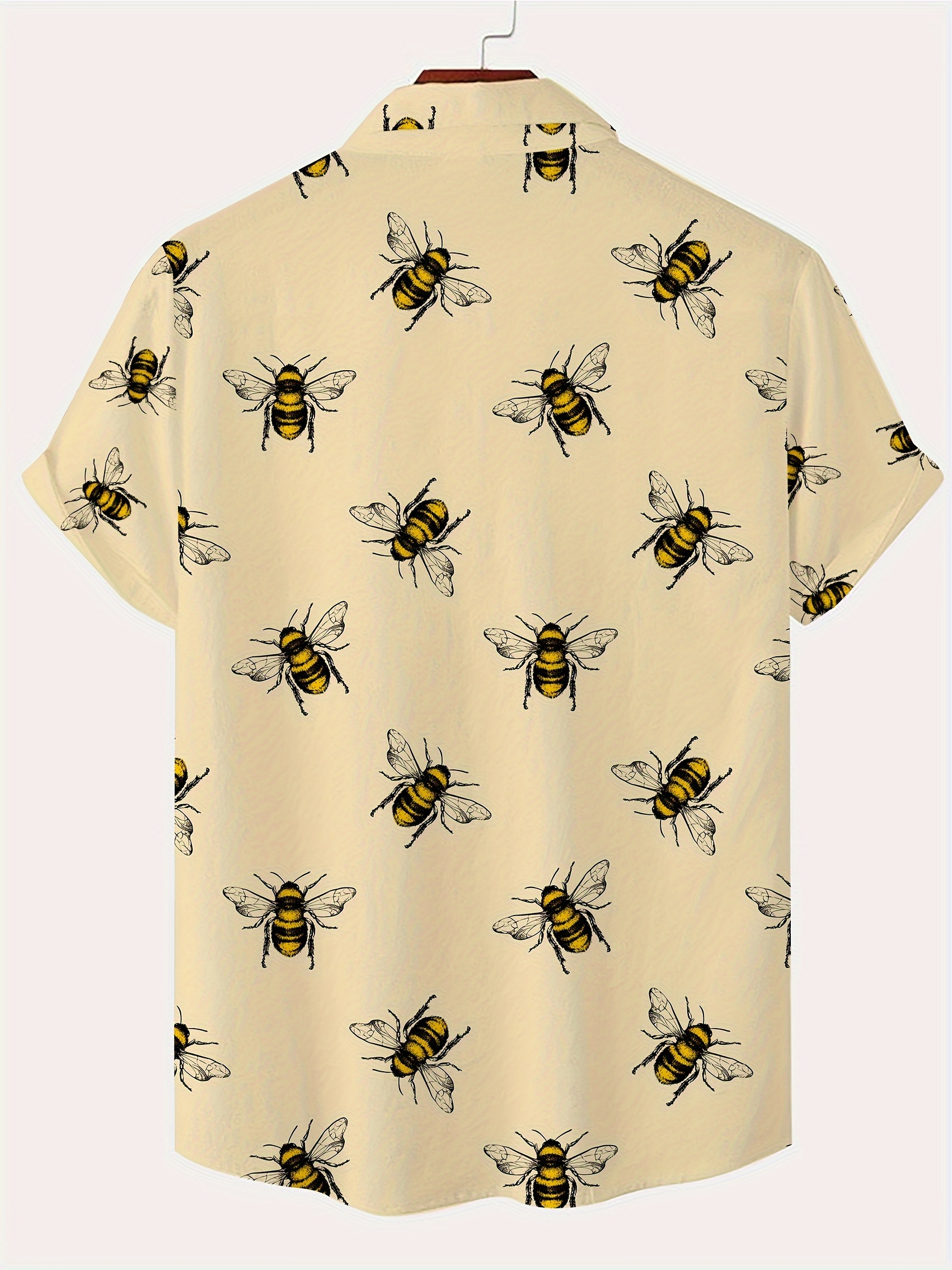bees pattern allover print mens short sleeve lapel shirt top male casual button up shirt for daily and vacation resorts beach details 0