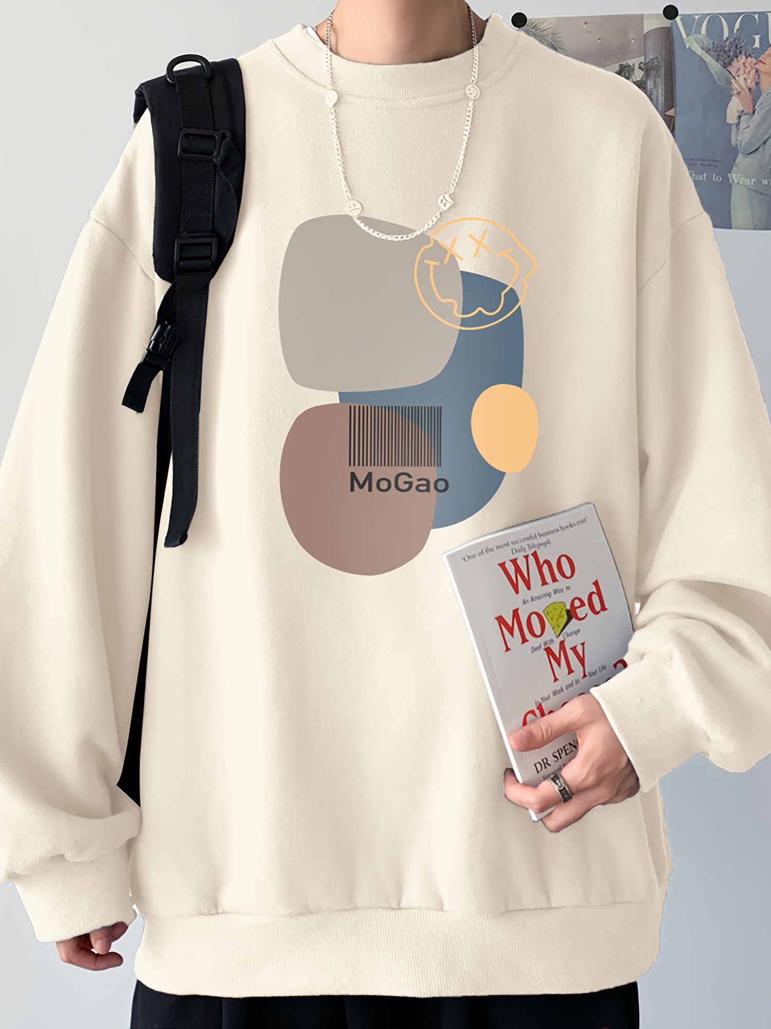 casual geometric sweatshirt for men polyester knit fabric long sleeve regular fit round neck comfortable and trendy unisex hoodie details 1