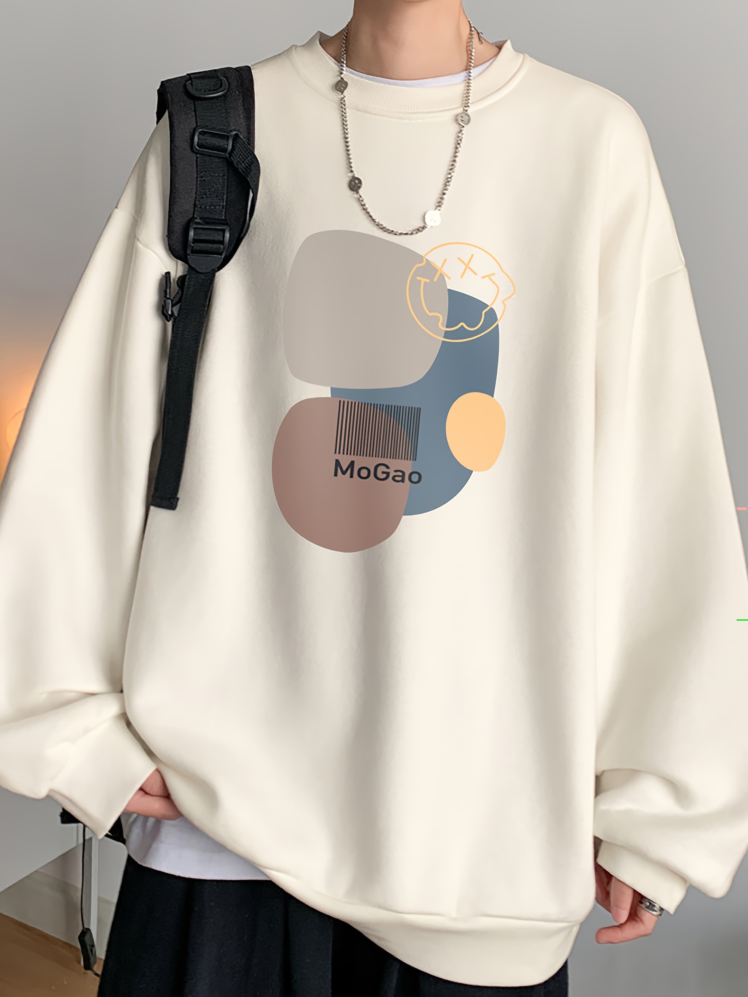 casual geometric sweatshirt for men polyester knit fabric long sleeve regular fit round neck comfortable and trendy unisex hoodie details 3