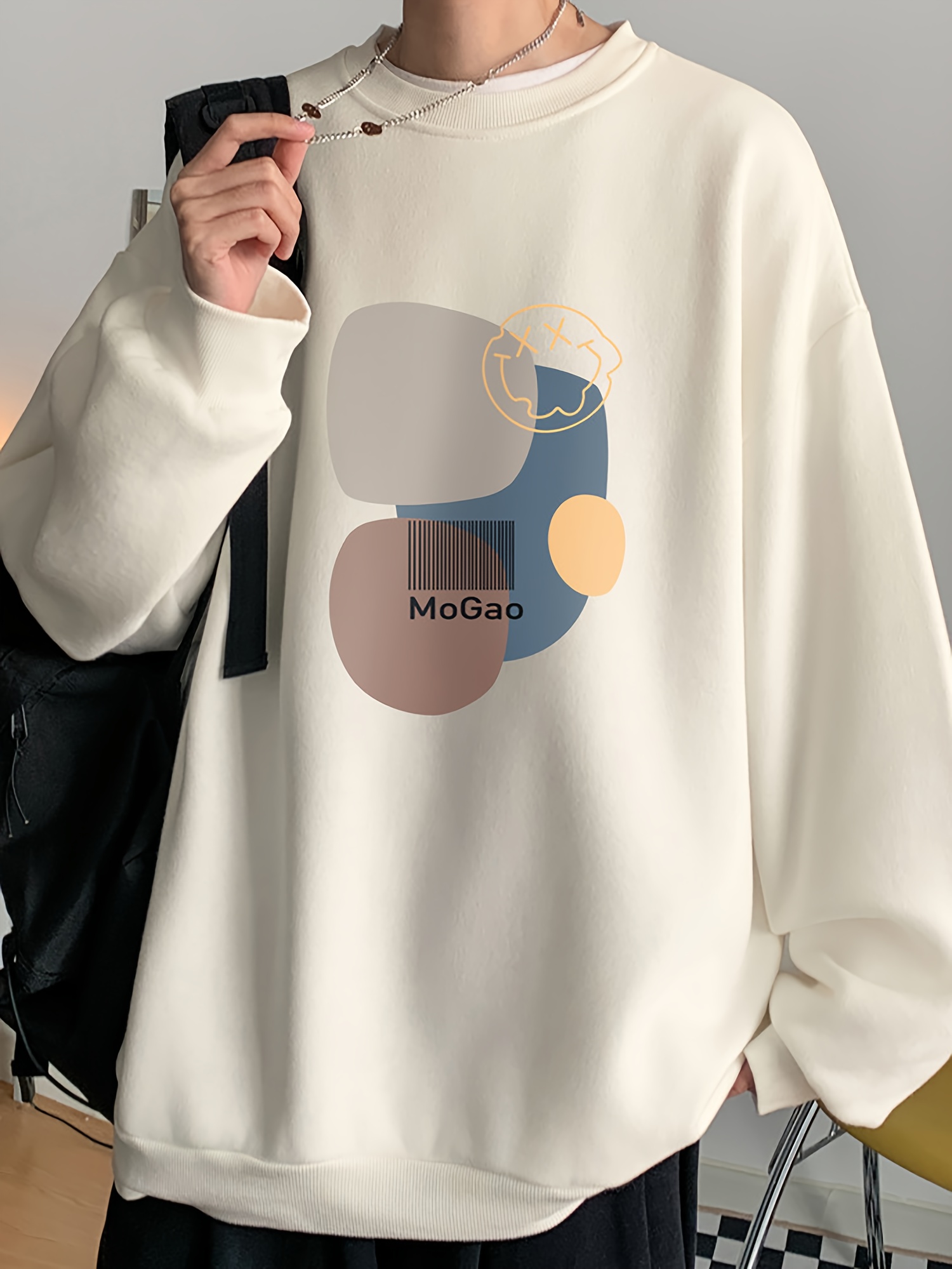 casual geometric sweatshirt for men polyester knit fabric long sleeve regular fit round neck comfortable and trendy unisex hoodie details 4