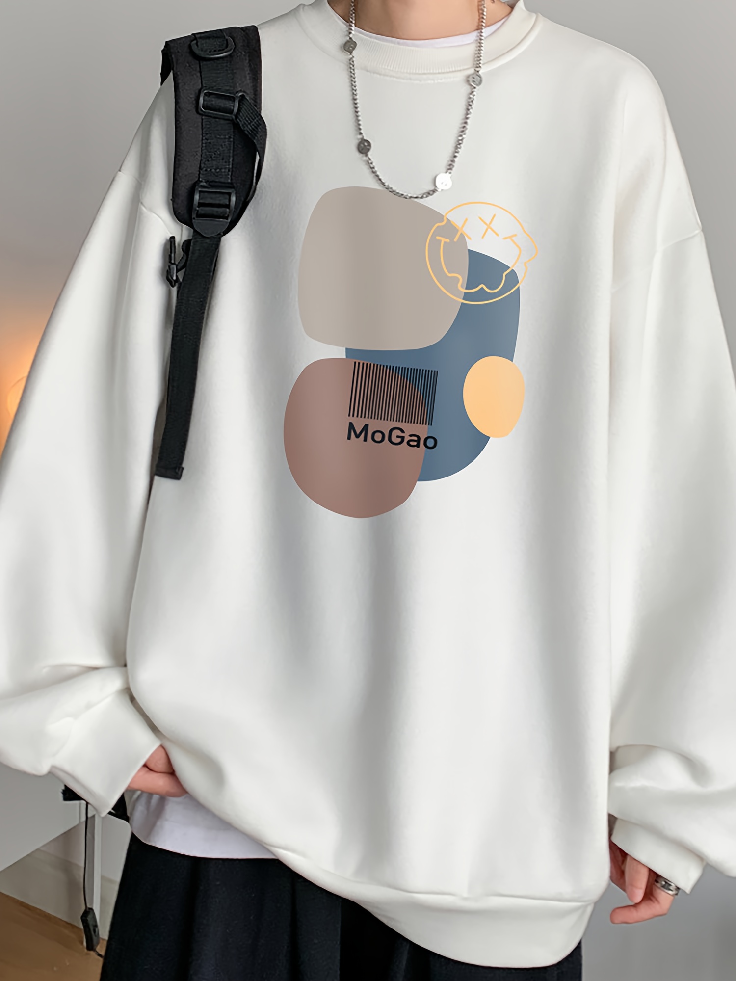 casual geometric sweatshirt for men polyester knit fabric long sleeve regular fit round neck comfortable and trendy unisex hoodie details 6