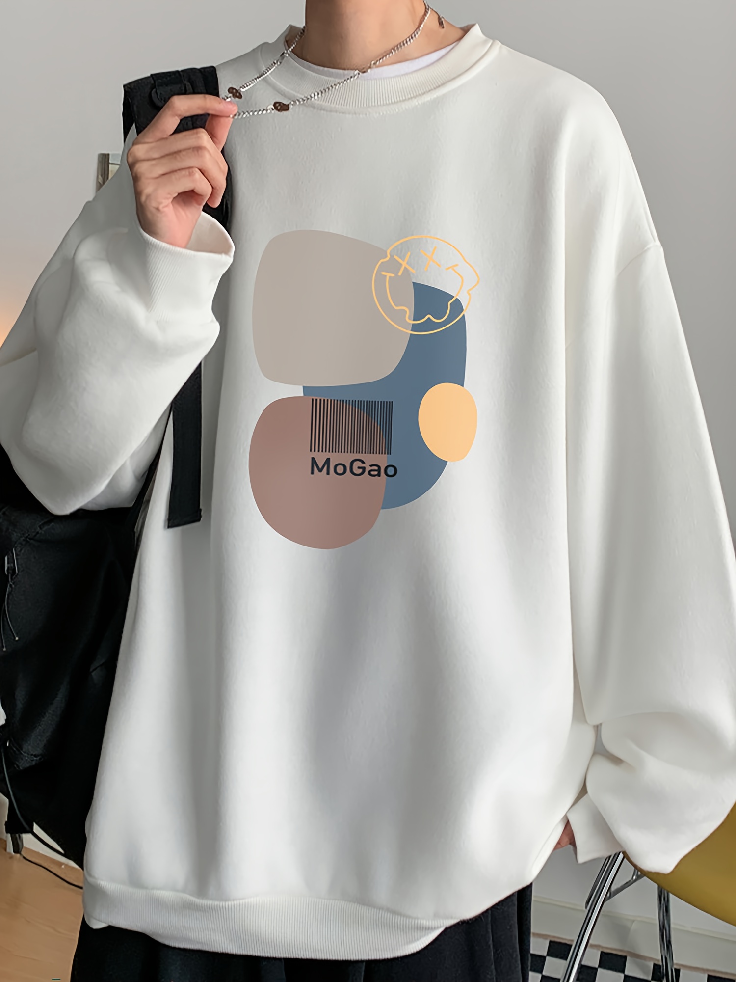 casual geometric sweatshirt for men polyester knit fabric long sleeve regular fit round neck comfortable and trendy unisex hoodie details 9