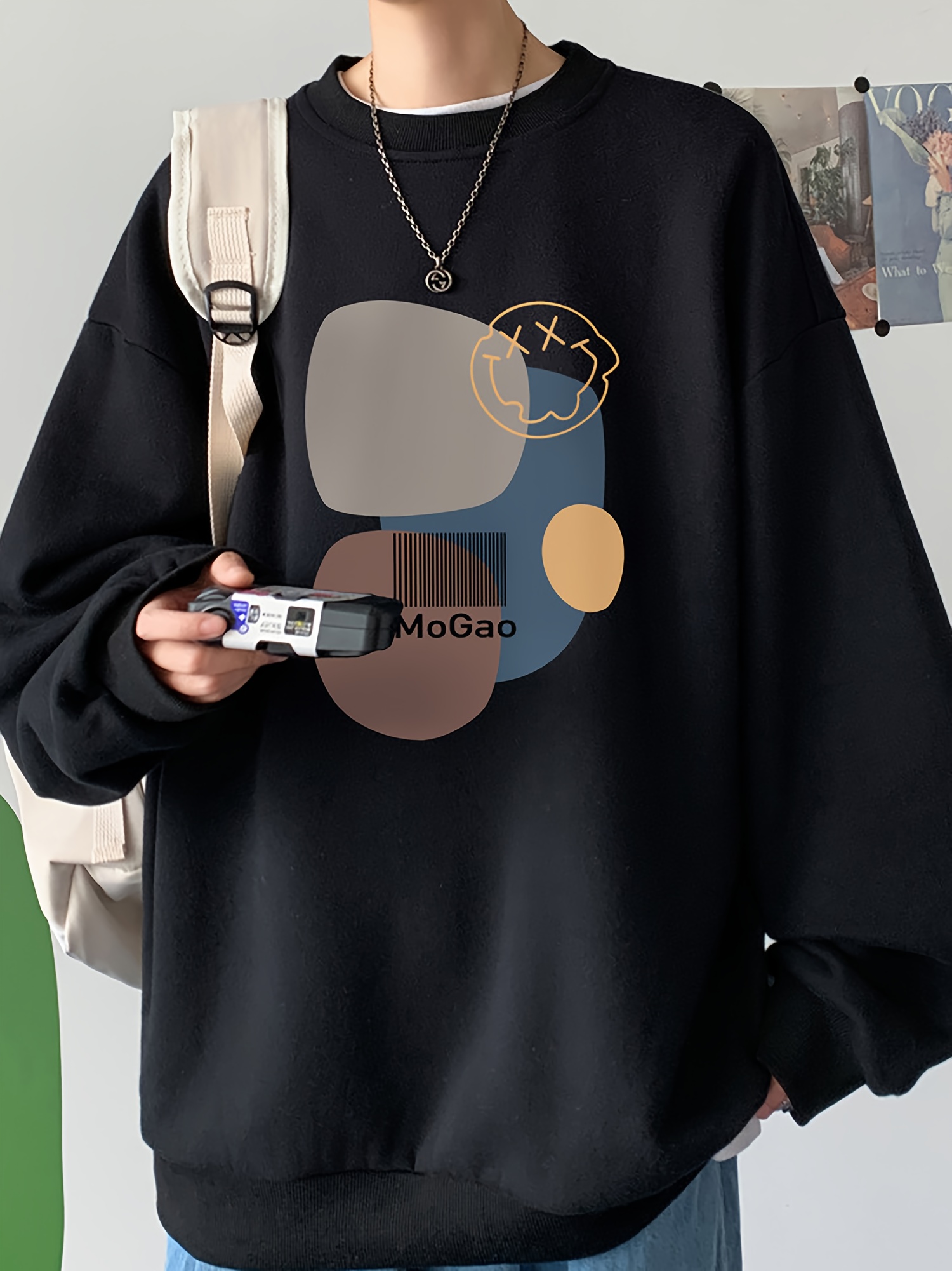 casual geometric sweatshirt for men polyester knit fabric long sleeve regular fit round neck comfortable and trendy unisex hoodie details 11