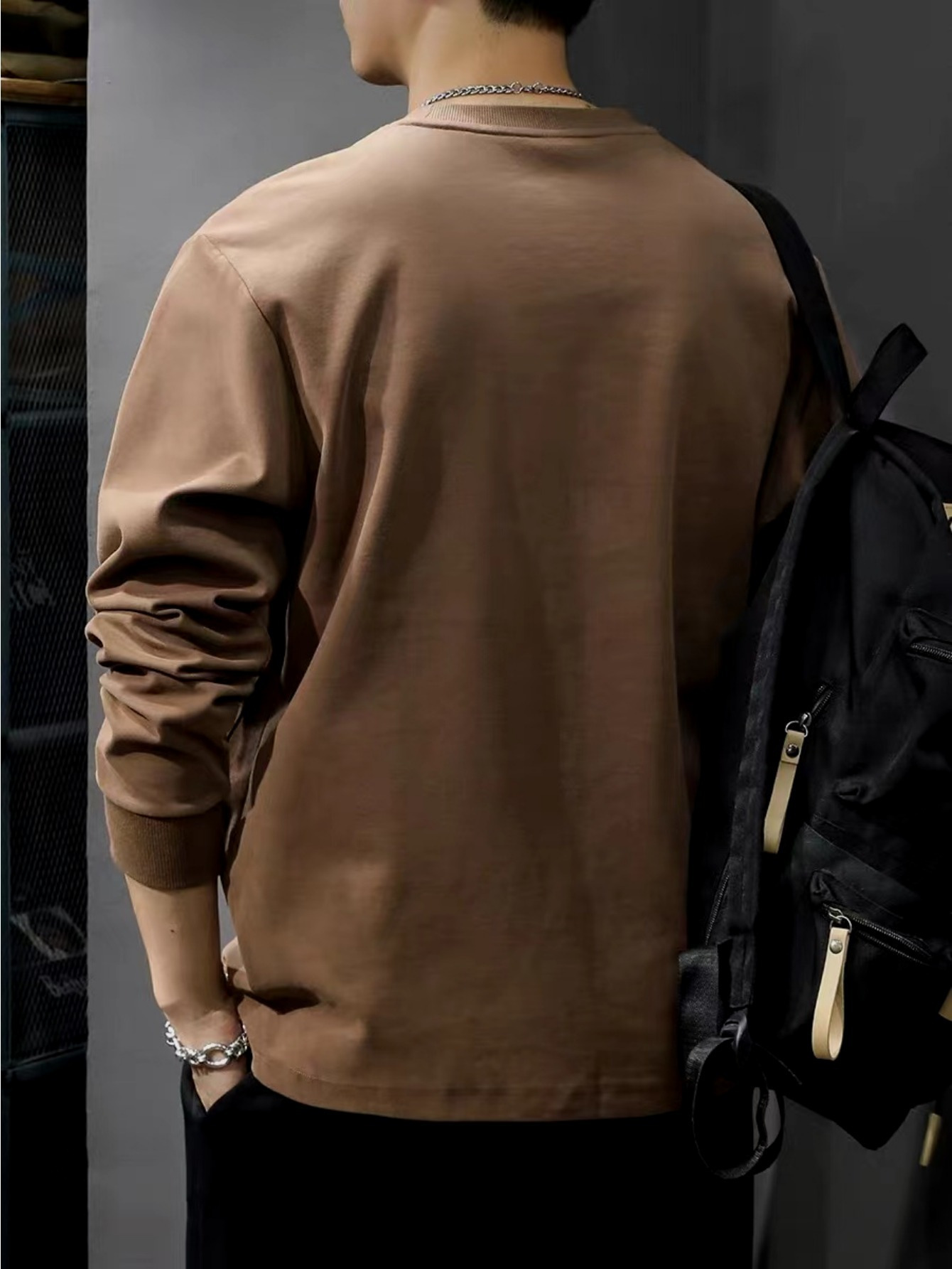 mens casual cotton long sleeve t shirt crew neck loose fit collection details 3