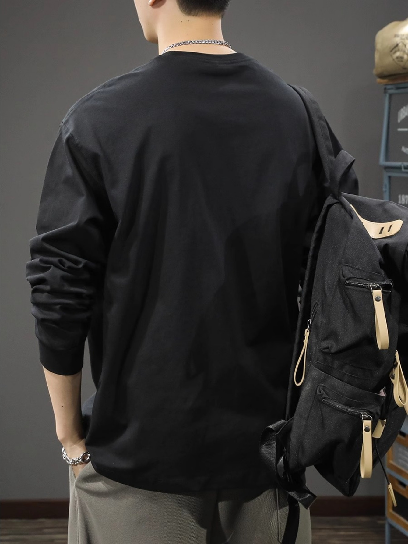 mens casual cotton long sleeve t shirt crew neck loose fit collection details 5