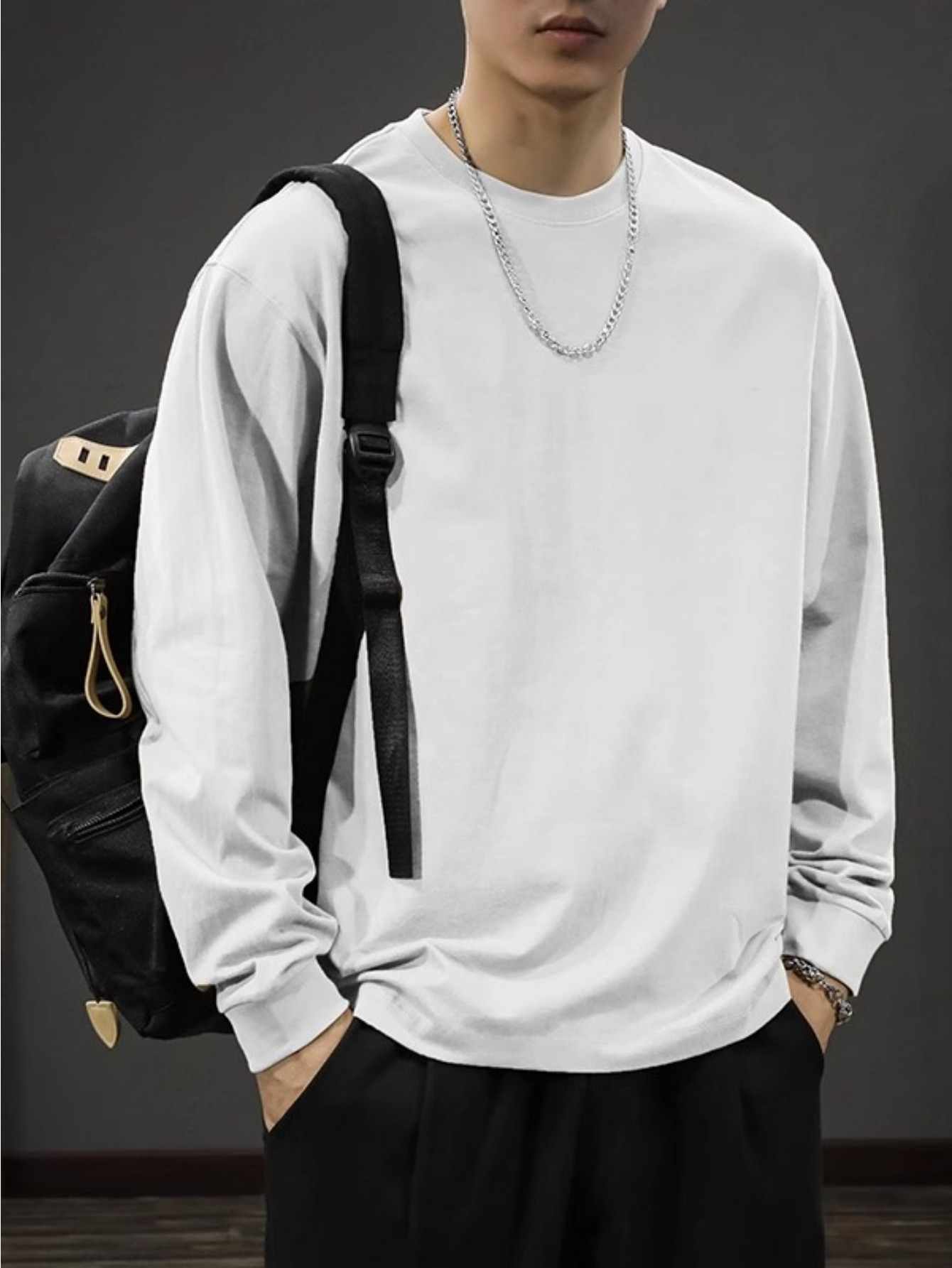 mens casual cotton long sleeve t shirt crew neck loose fit collection details 6