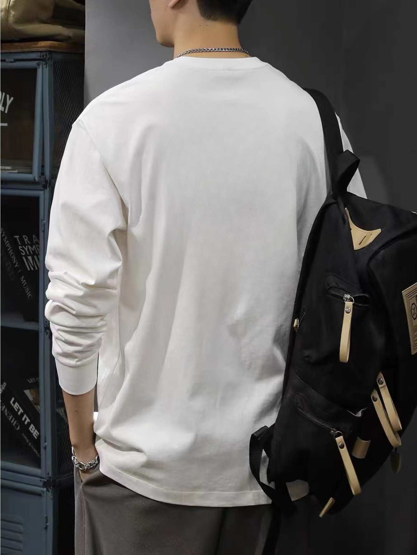 mens casual cotton long sleeve t shirt crew neck loose fit collection details 7