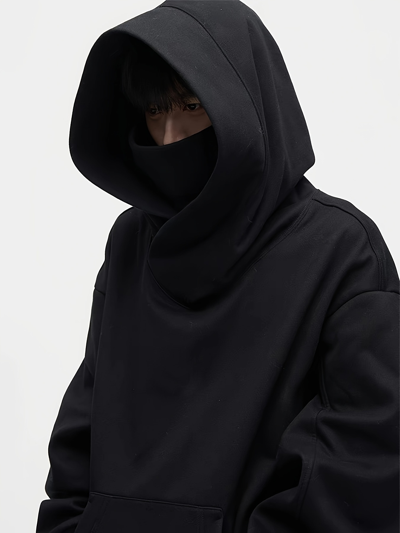 mens heavy plush hoodie ninja oversize shoulder pullover novelty hoodie hoodie details 6