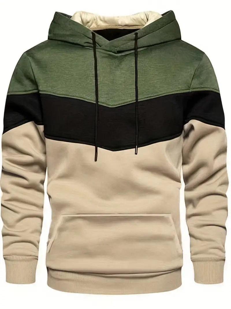 kangaroo pocket drawstring hoodie mens casual color block slightly stretch hooded sweatshirt for details 5