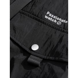 Men's Casual Nylon Cargo Pants with Multiple Pockets - Loose Fit, Solid Color for Spring/Fall