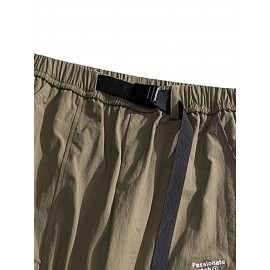 Men's Casual Nylon Cargo Pants with Multiple Pockets - Loose Fit, Solid Color for Spring/Fall