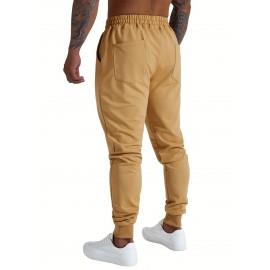 1pc Men'S Casual Sports Joggers - Polyester Knit Athletic Pants with Side Pockets, Elastic Waistband, Solid Color, Regular Fit for Gym & Workout - All Seasons