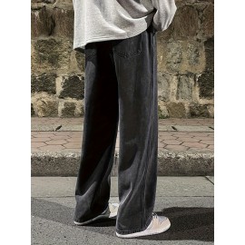 Men's Fashion Solid Loose Fit Straight Leg Jeans, Casual Street Style Denim Pants For Casual Daily Wear
