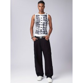 Men's Trendy Hip-Hop Style Loose Fit Cargo Jeans with Multiple Pockets - 100% Cotton, Machine Washable