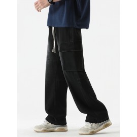 Men's Loose Gradient Color Denim Trousers With Pockets, Causal Drawstring Cotton Blend Jeans For Outdoor Activities