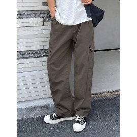 1pc Men'S Casual Denim Cargo Pants, Solid Color, Non-Stretch, Regular Length, Suitable for All Seasons, with Pockets, Woven Fabric, Slim Fit