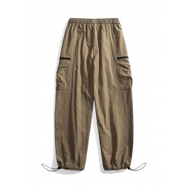 Relaxed Fit, Men's Vintage-Inspired Cargo Pants - Nylon, Casual Fit with Drawstring Waist for Spring/Fall