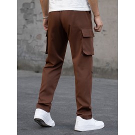 Men's Cargo Pants, Fashionable Casual Workwear, Polyester, Solid Color, Non-Stretch, Regular Fit, Woven Fabric, Novelty Clothing for Men