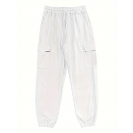 Men's Casual Cargo Pants with Drawstring - Soft, Loose Fit with Multiple Pockets, Solid Color, Machine Washable