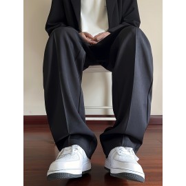 Men's Casual Fashion Pants, Versatile Solid Color, Polyester Fabric, Cropped Length