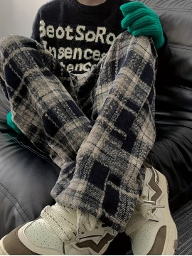 Men's Loose Fit Plaid Trousers, Breathable Comfort, Drawstring & Pockets