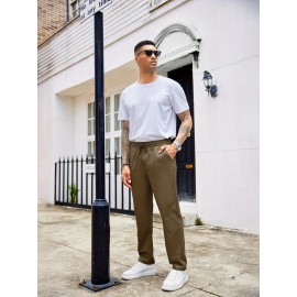 1pc Men'S Casual Cotton Drawstring Pants - Solid Color, Non-Stretch Fabric, Regular Fit, All-Season Straight Leg Cargo Trousers