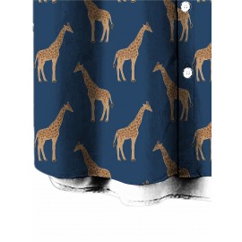 Men's Giraffe 3D Print Casual Shirt, Button Front Short Sleeve Top, Men's Clothes For Daily Wear/Party
