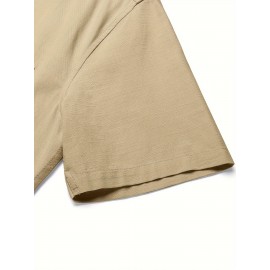 Men's Casual Button Down Cotton Shirts Short Sleeve Band Collar Beach Summer Shirt Tops