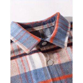 Color Block Plaid Men's Retro Long Sleeve Button Down Shirt With Chest Pockets, Spring Fall Casual Outdoor Loose Shirt