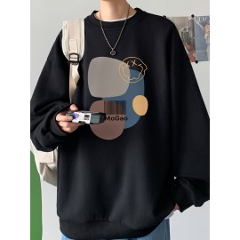 MOGAO Casual Geometric Sweatshirt for Men - Polyester Knit Fabric, Long Sleeve, Regular Fit, Round Neck, Comfortable and Trendy Unisex Hoodie