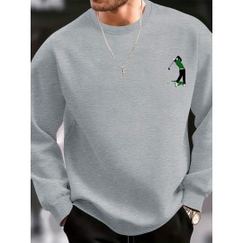 Men's Casual Golf Print Crewneck Sweatshirt - Relaxed Fit, Polyester Knit, Machine Washable, Fall/Winter Fashion