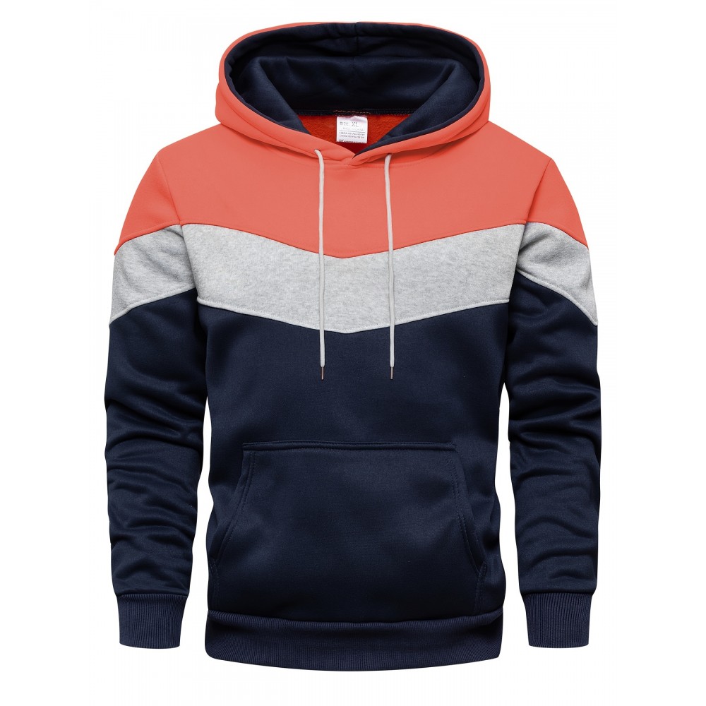Men's Color Block Hoodie with Kangaroo Pocket and Drawstring - Comfortable and Stylish Sweatshirt for Spring and Fall